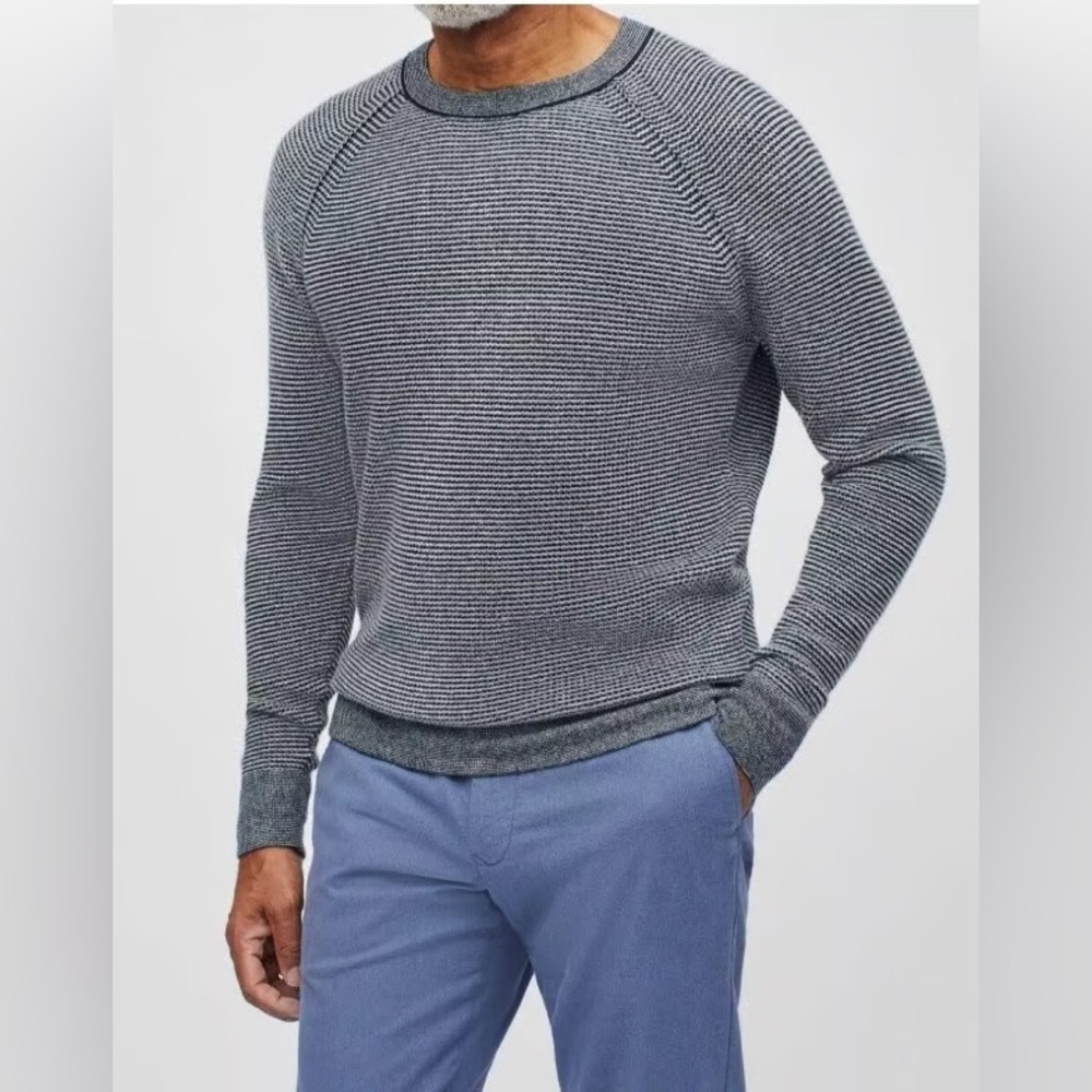 Bonobos Waffle Navy / White Striped Crewneck Sweater